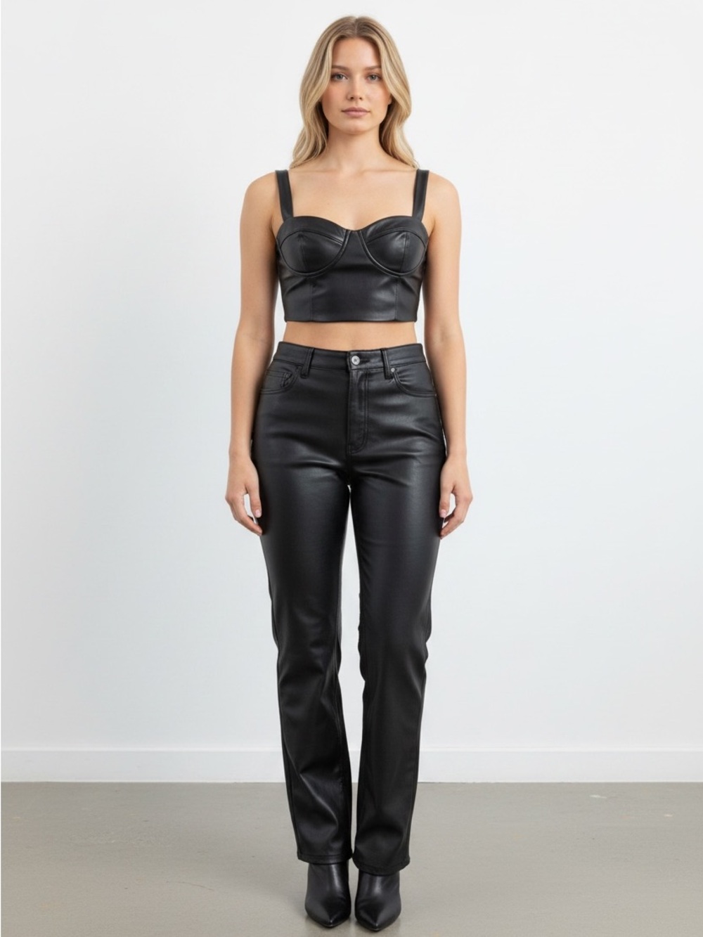 AFRM Black Straight-Leg Faux Leather Jeans Matching top